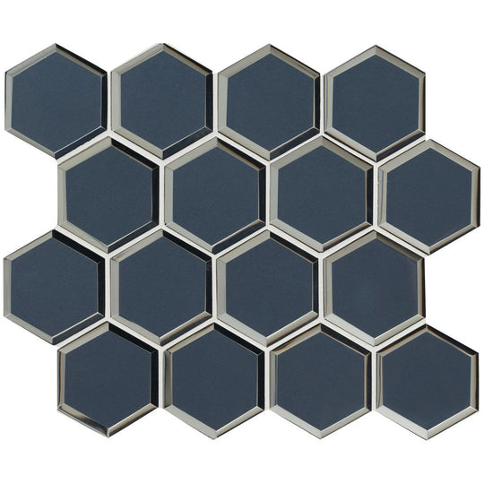 MS International 11" x 12" Vague Blue Glass 3" Hexagon Mosaic