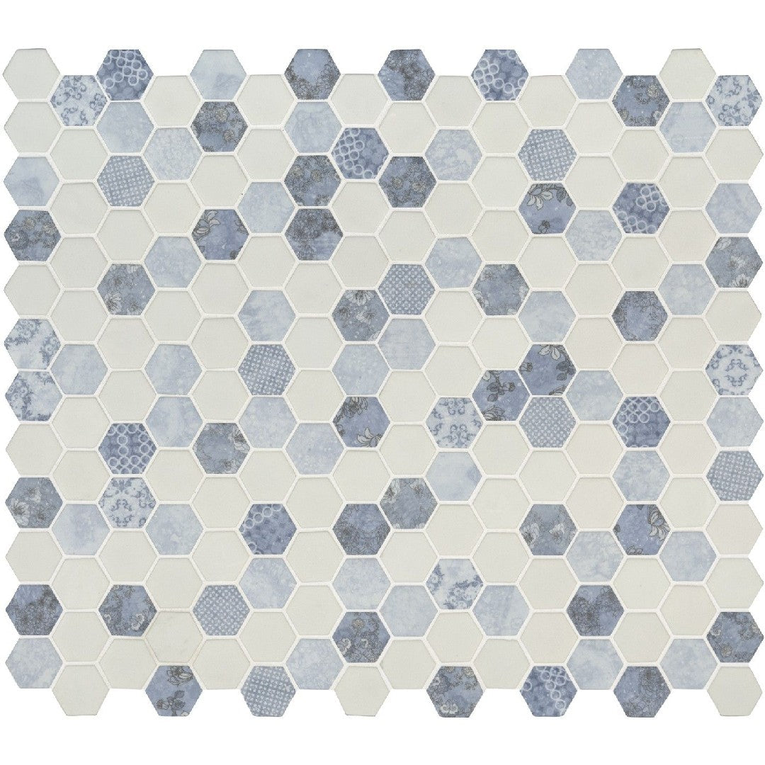 MS International 11.9" x 11.9" Vista Azul Matte Hexagon 2" Glass Mosaic