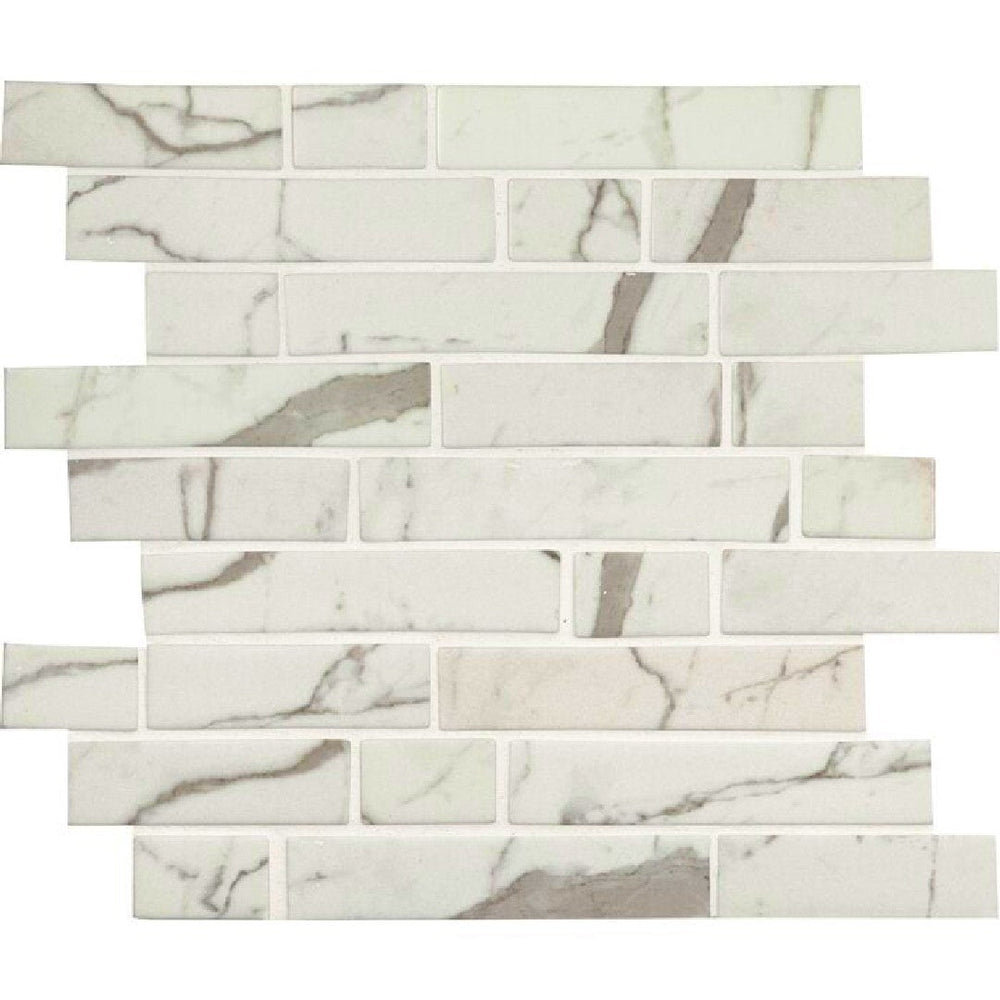 MS International 11.81" x 11.81" Statuario Celano Linear Glass Mosaic