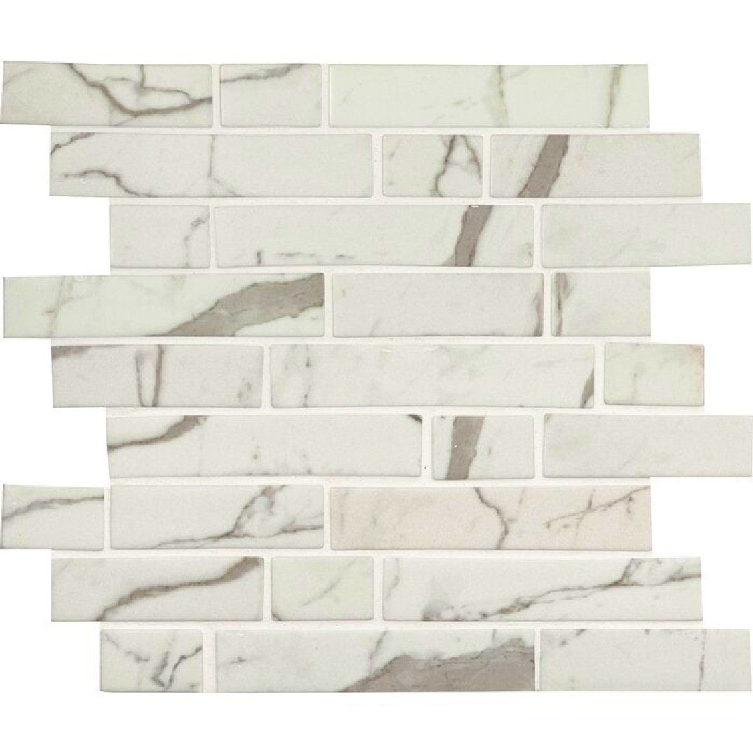 MS International 11.81" x 11.81" Statuario Celano Linear Glass Mosaic