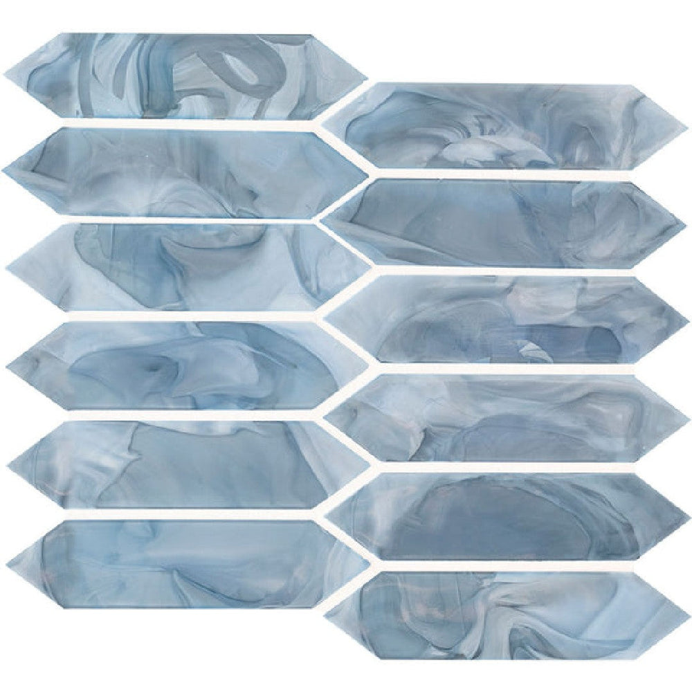 MS International 10" x 13.3" Blue Shimmer Picket Glass Mosaic