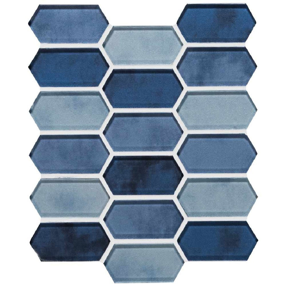 MS International 10" x 12" Boathouse Blue Glass Picket Fence Mosaic