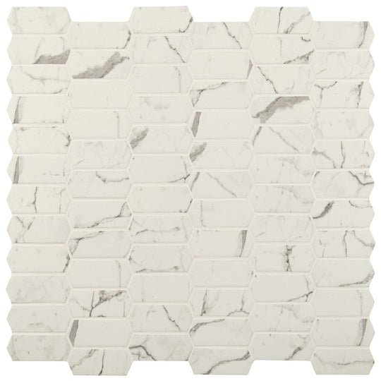 MS International 9.84" x 14.13" Statuario Celano Picket Fence Glass Mosaic