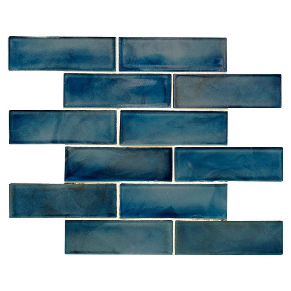 MS International 11.75" x 11.75" Blue Shimmer Subway Brick Glass Mosaic
