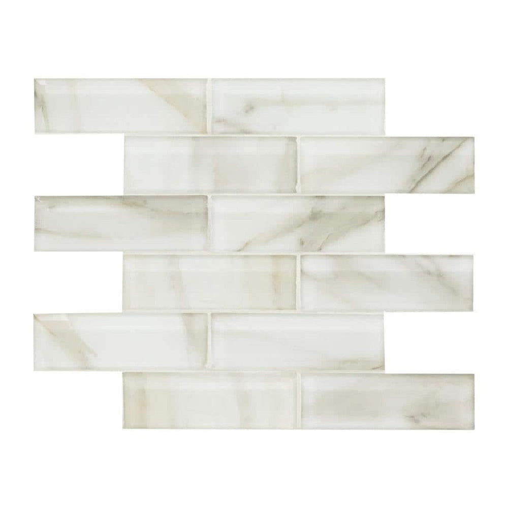 MS International 11.81" x 11.81" Ivory Amber Beveled Glossy Glass Mosaic