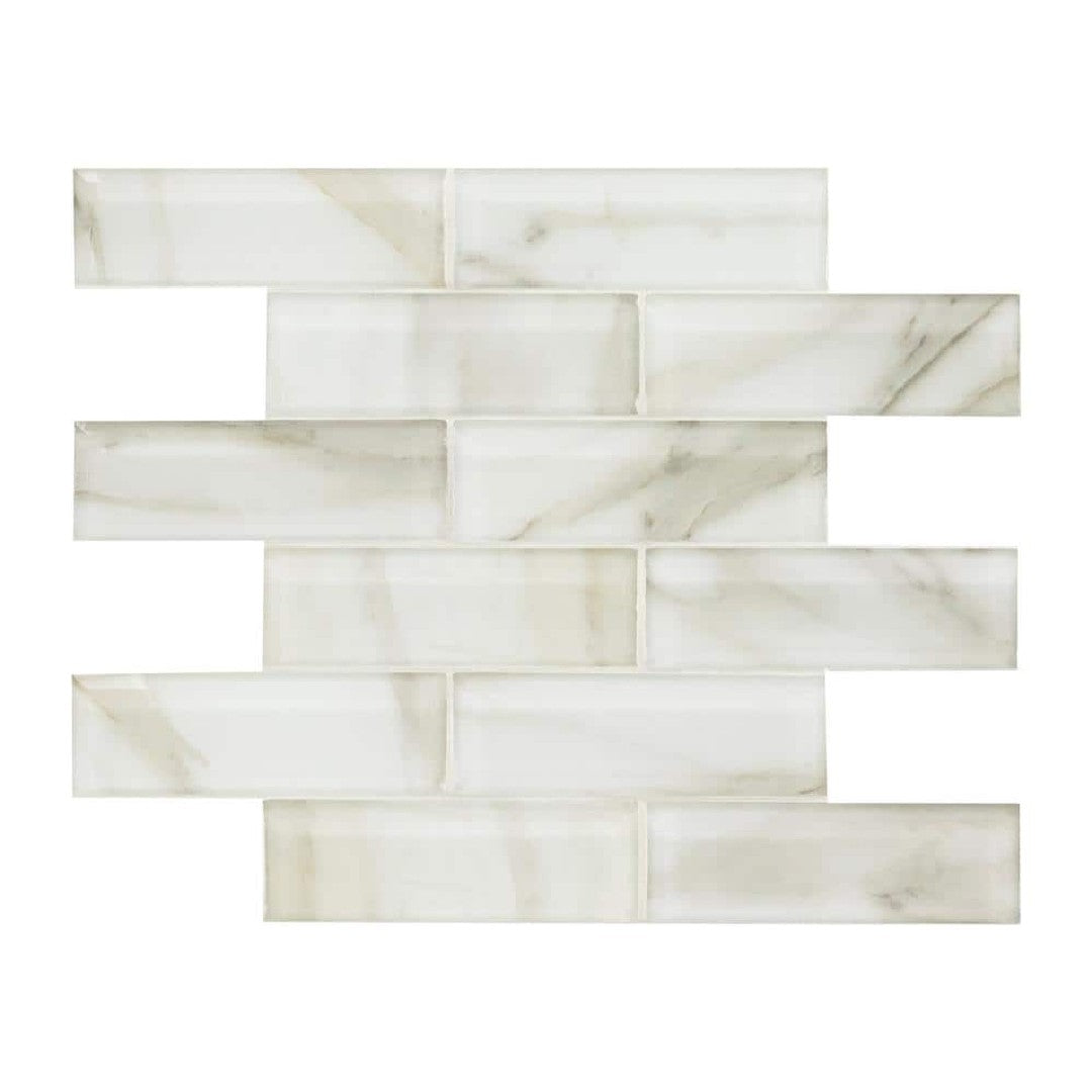 MS International 11.81" x 11.81" Ivory Amber Beveled Glossy Glass Mosaic