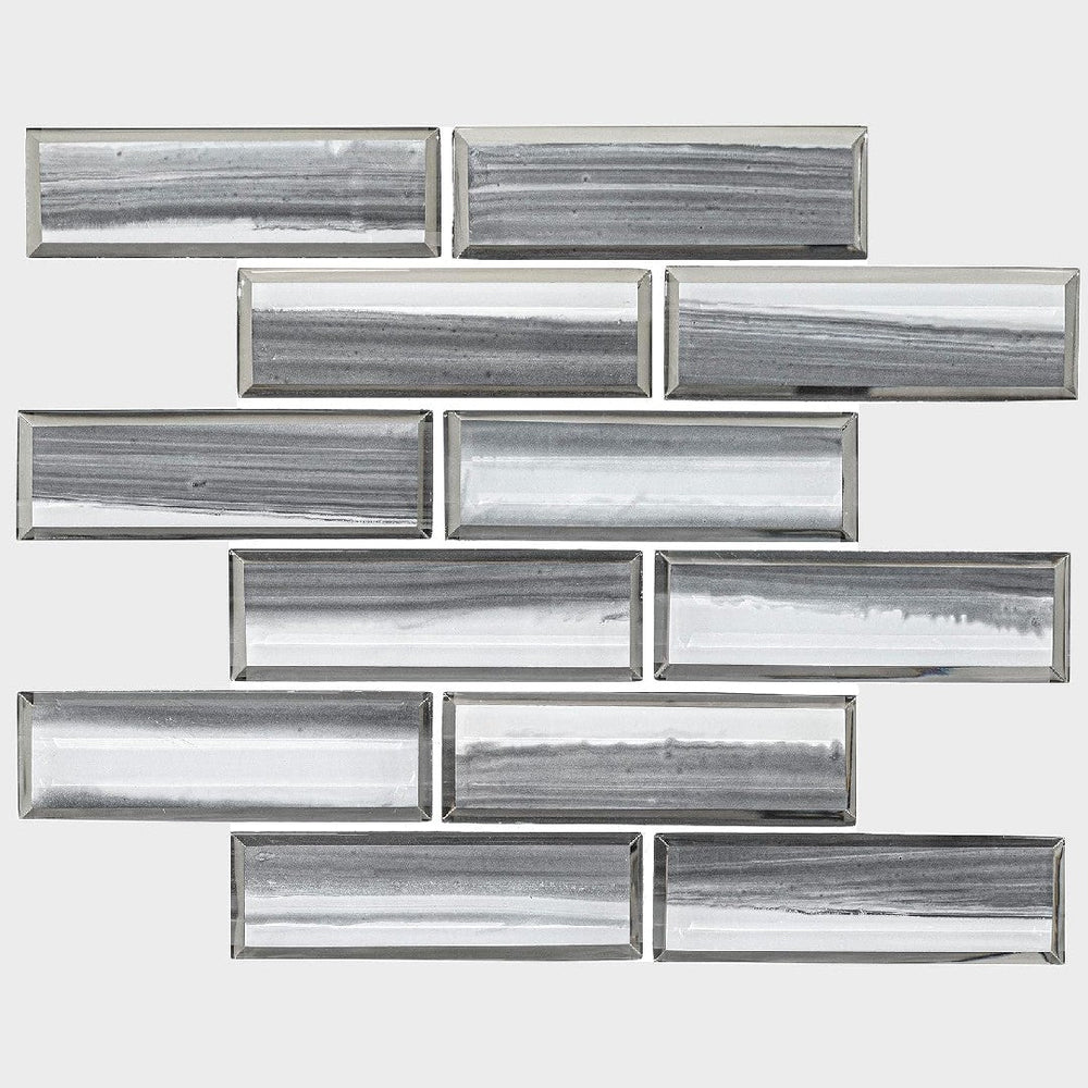 MS International 11.73" x 11.73" Ombre Grigia Subway Brick Glass Mosaic