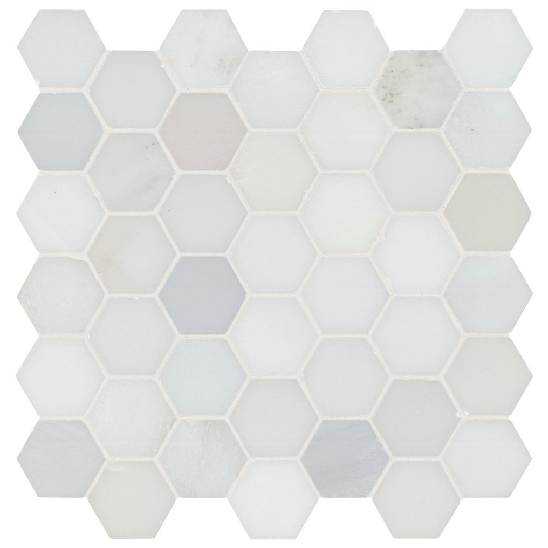 MS International 12" x 12" Greecian White Polished 2" Hexagon Marble Mosaic