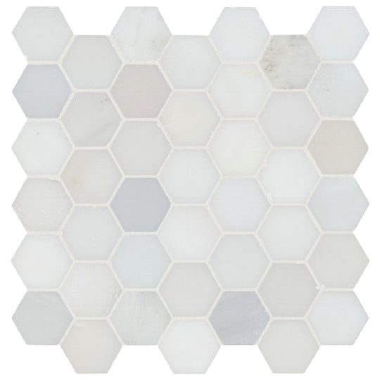 MS International 12" x 12" Greecian White Polished 2" Hexagon Marble Mosaic