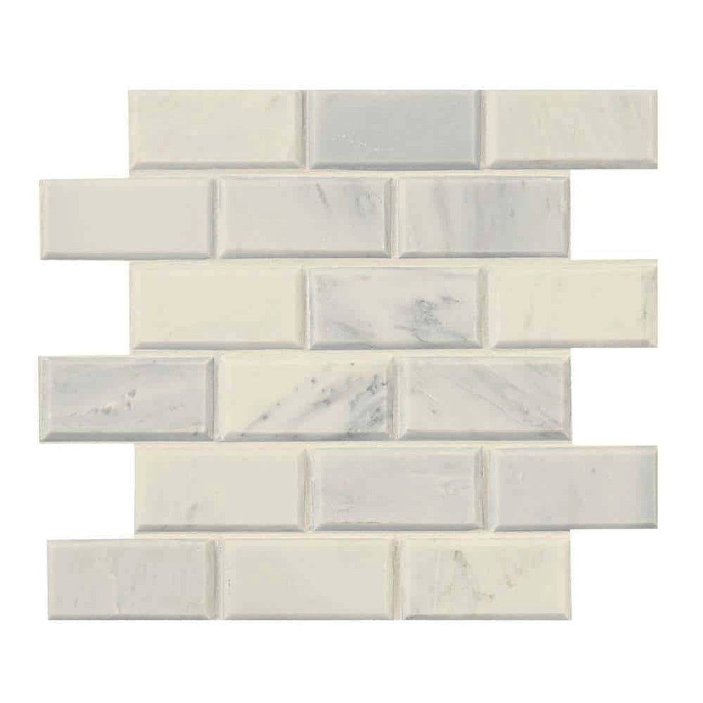 MS International 12" x 12" Greecian White Polished Beveled Brick Marble Mosaic