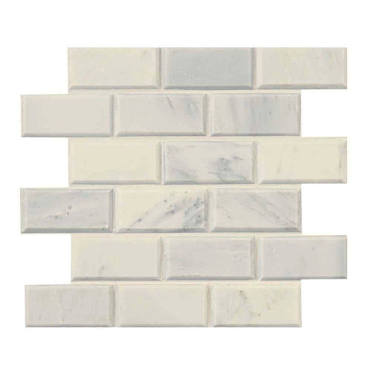 MS International 12" x 12" Greecian White Polished Beveled Brick Marble Mosaic