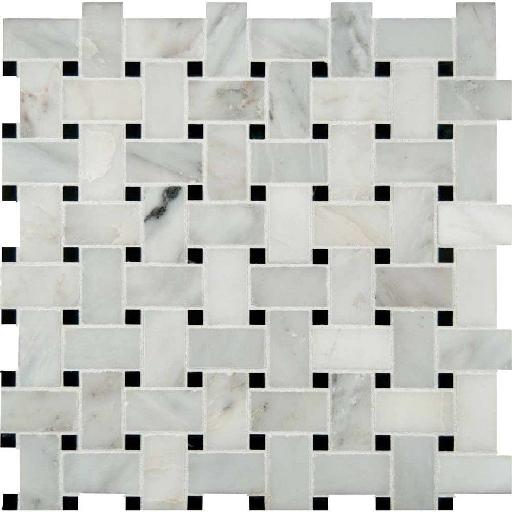 MS International 12" x 12" Greecian White Polished Basketweave Marble Mosaic
