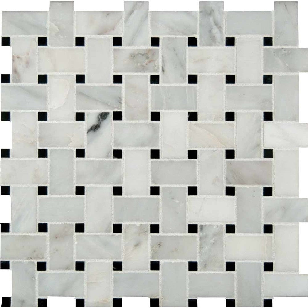 MS International 12" x 12" Greecian White Polished Basketweave Marble Mosaic