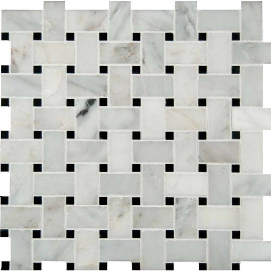MS International 12" x 12" Greecian White Polished Basketweave Marble Mosaic