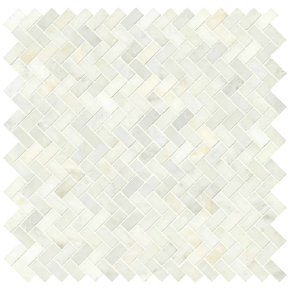 MS International 12" x 12" Greecian White Polished Herringbone Marble Mosaic