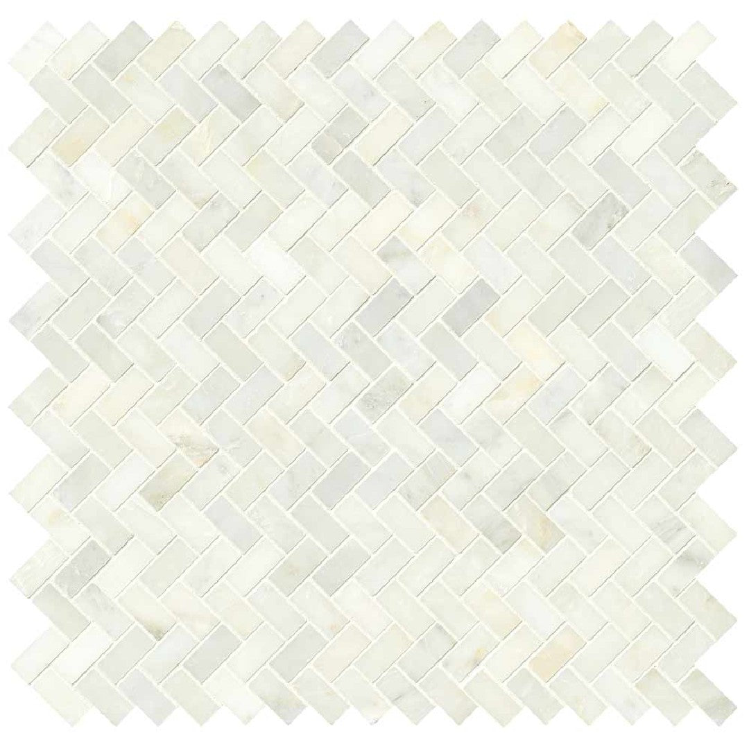MS International 12" x 12" Greecian White Polished Herringbone Marble Mosaic