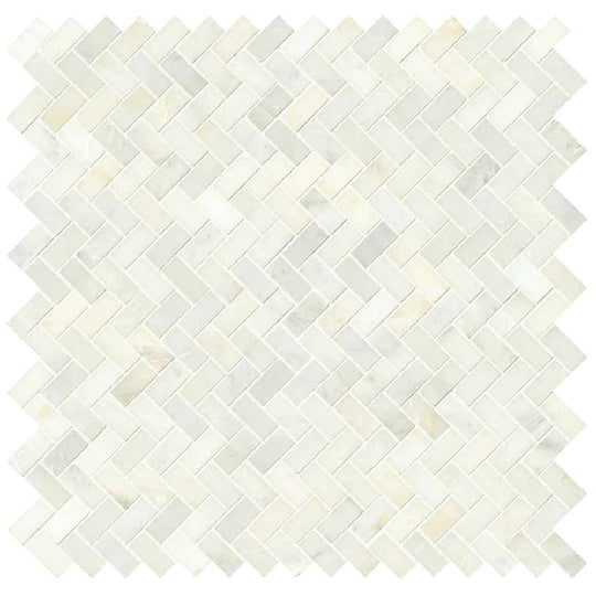 MS International 12" x 12" Greecian White Polished Herringbone Marble Mosaic