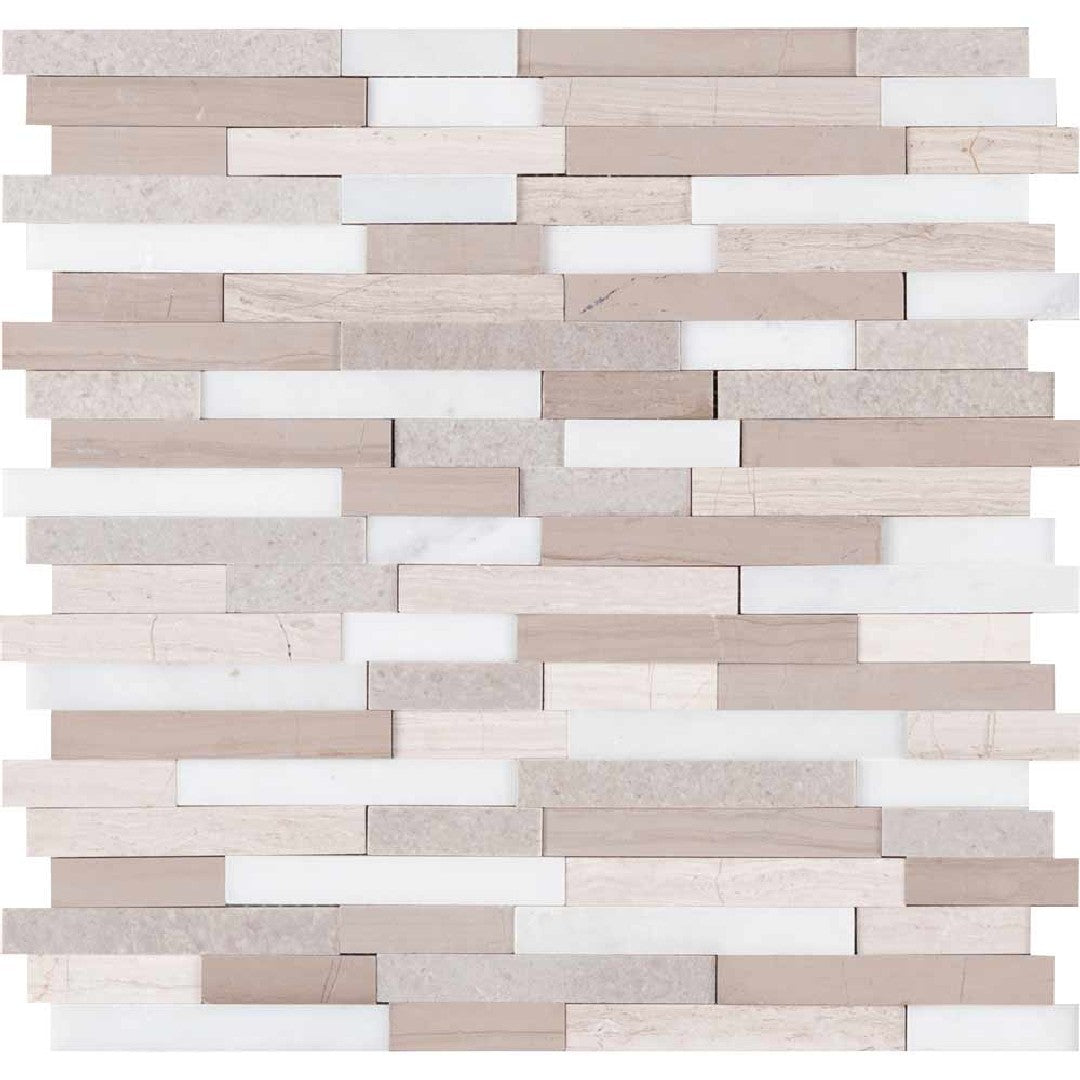 MS International 12" x 12" Arctic Storm Honed 3D Peel & Stick Marble Mosaic