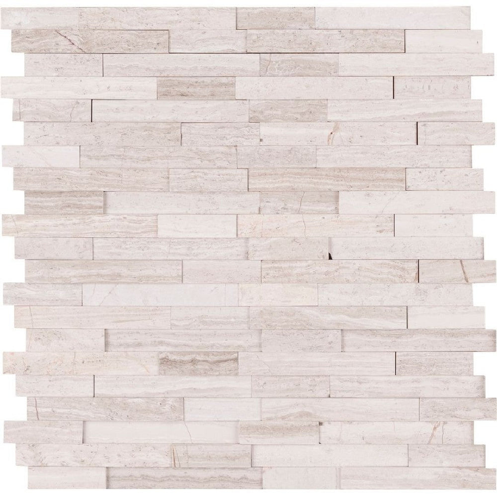 MS International 12" x 12" White Quarry Honed Linear Marble Mosaic