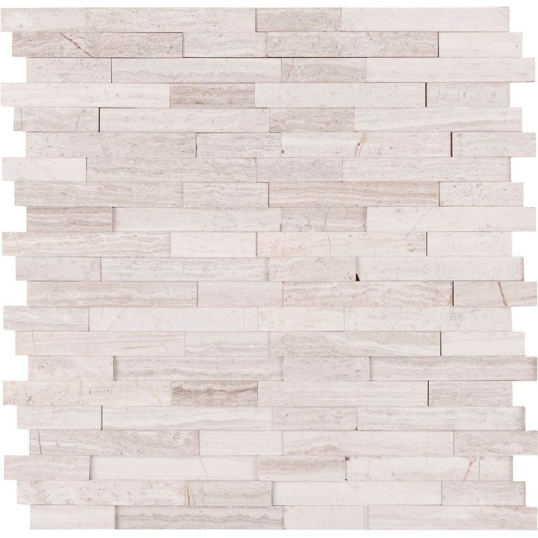 MS International 12" x 12" White Quarry Honed Linear Marble Mosaic