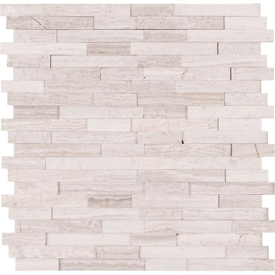 MS International 12" x 12" White Quarry Honed Linear Marble Mosaic
