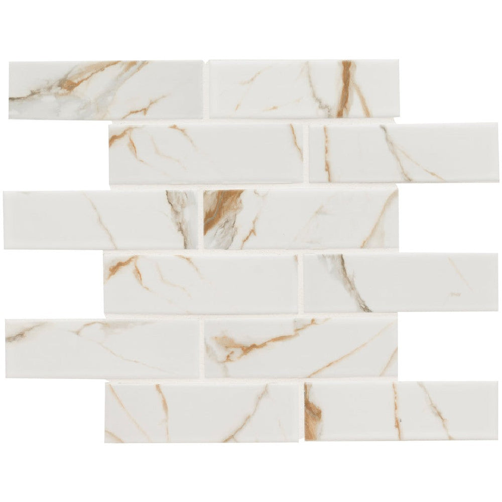 MS International 11.69" x 11.46" Calacatta Matte Porcelain Mosaic