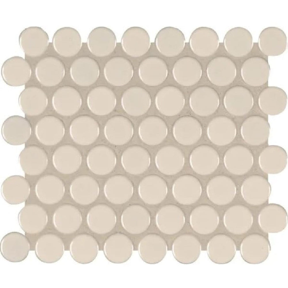 MS International 12" x 13" Almond Glossy Penny Round Porcelain Mosaic