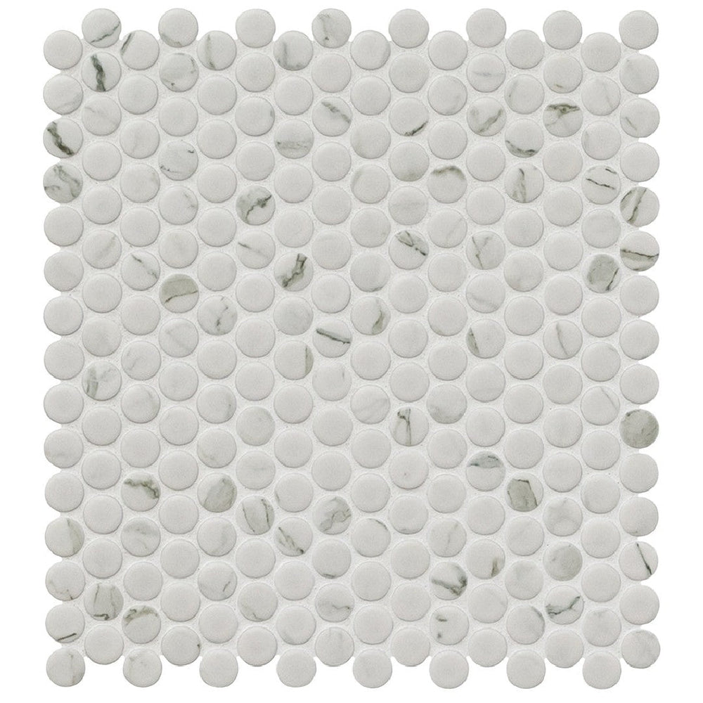 MS International 11.3" x 12.2" Carrara Matte Penny Round Porcelain Mosaic