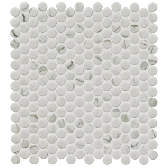 MS International 11.3" x 12.2" Carrara Matte Penny Round Porcelain Mosaic