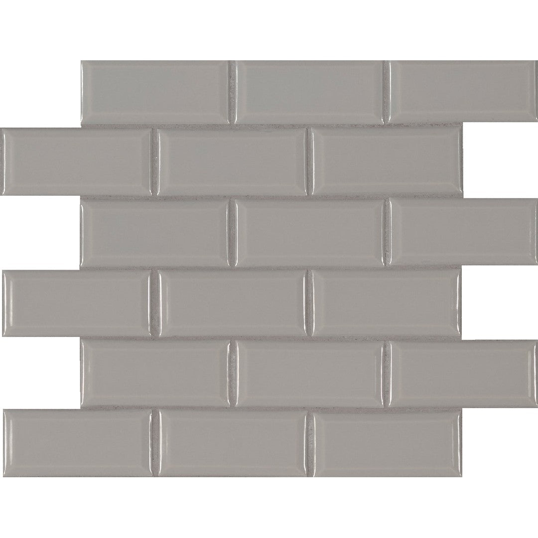 MS International 11.89" x 11.97" Gray Beveled Glossy Brick Porcelain Mosaic