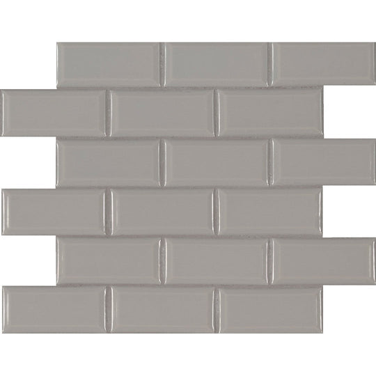 MS International 11.89" x 11.97" Gray Beveled Glossy Brick Porcelain Mosaic