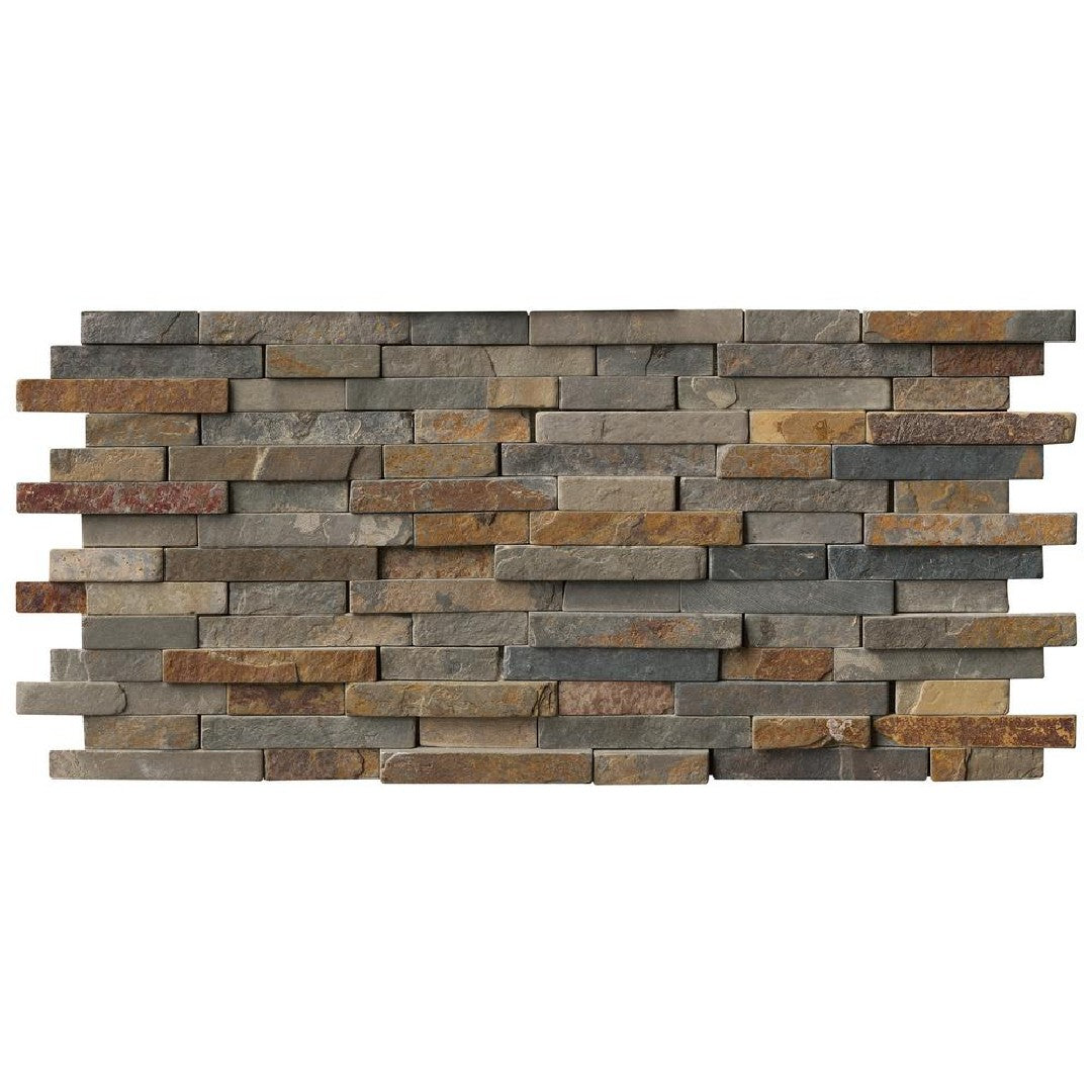 MS International 12" x 12" California Gold Rustique Tumbled 3D Slate Linear Mosaic