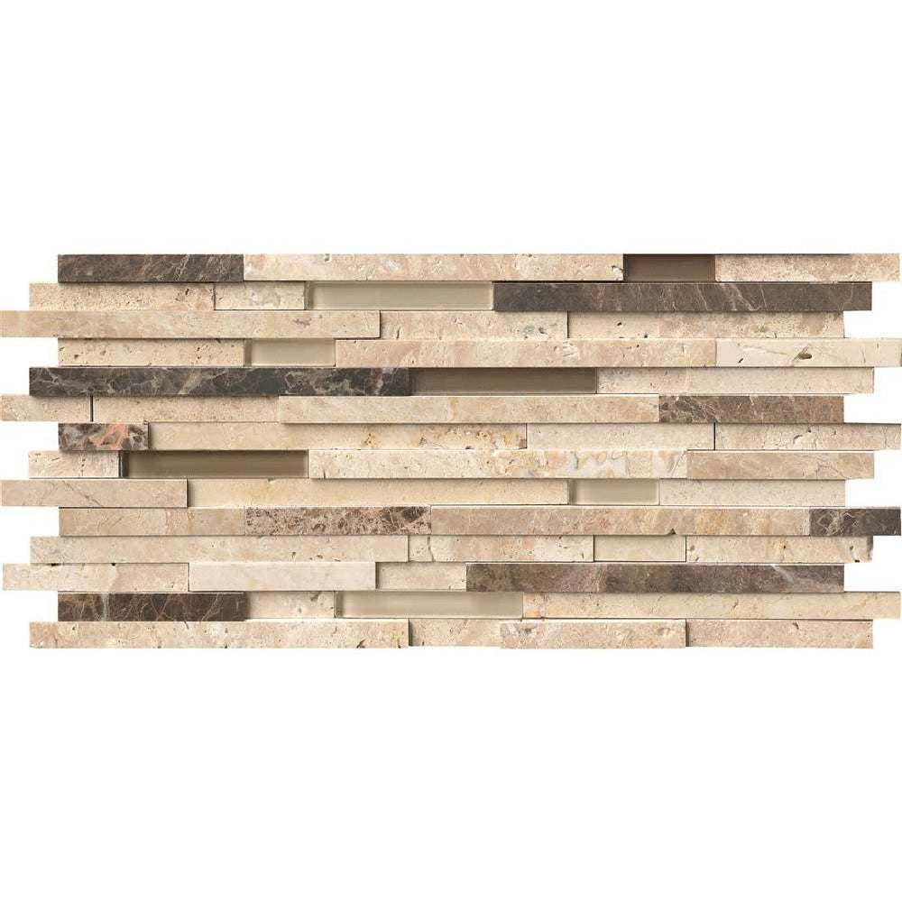 MS International 8" x 18" Decorative Blend Linear Glass & Stone Mosaic