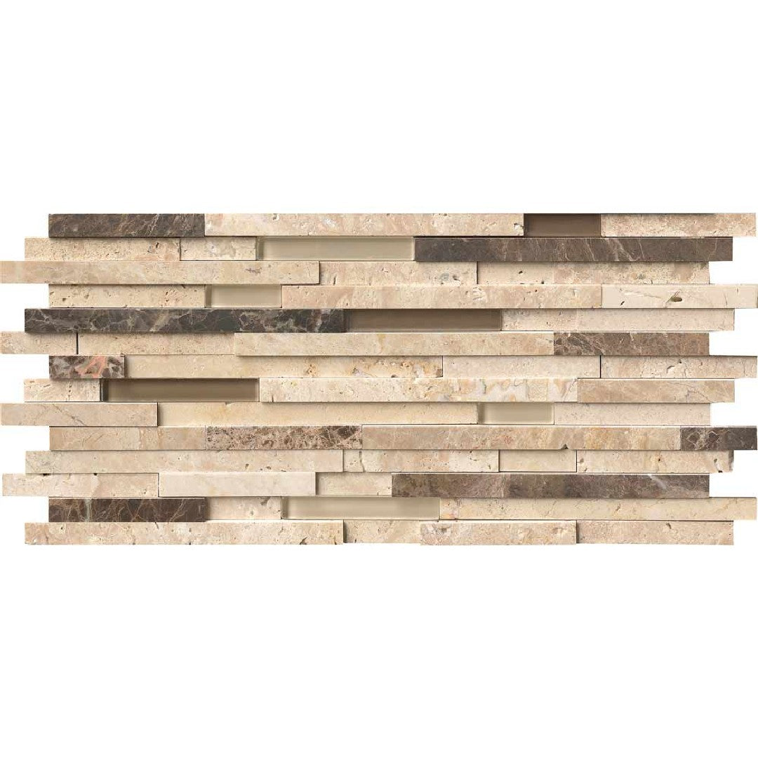 MS International 8" x 18" Decorative Blend Linear Glass & Stone Mosaic