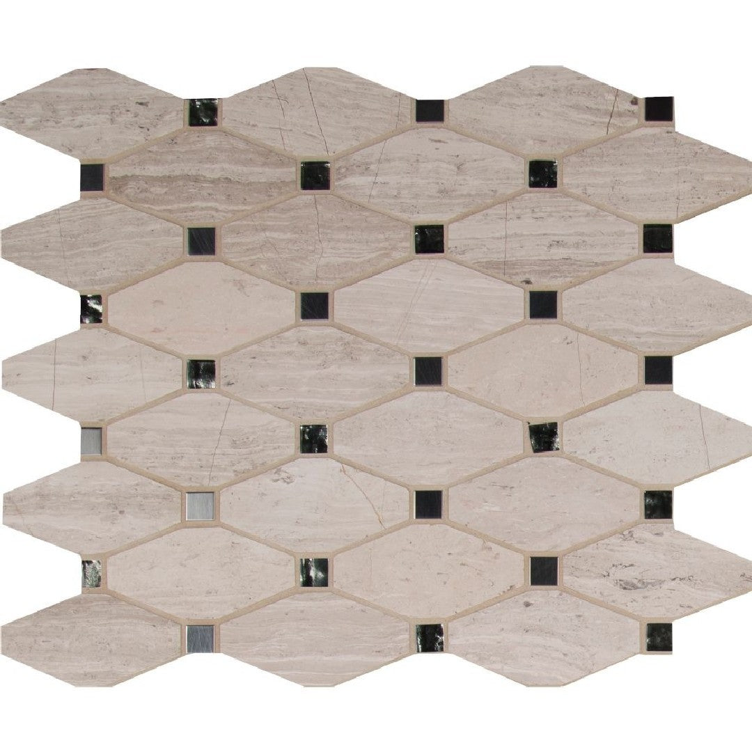 MS International 12" x 12" Decorative Blend Glass & Stone Mosaic 10mm