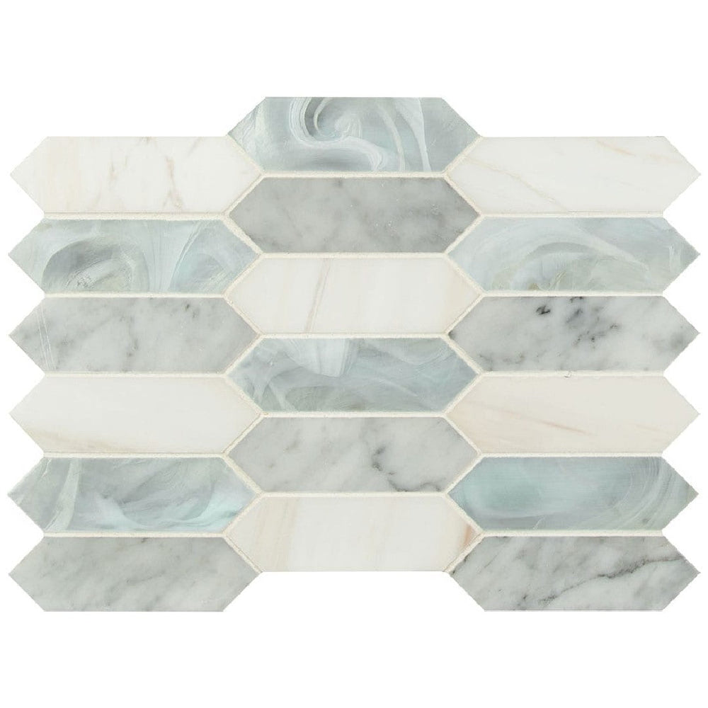 MS International 10" x 13.78" Decorative Blend Stone & Glass Picket Fence Mosaic