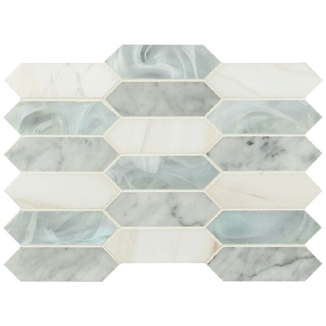 MS International 10" x 13.78" Decorative Blend Stone & Glass Picket Fence Mosaic