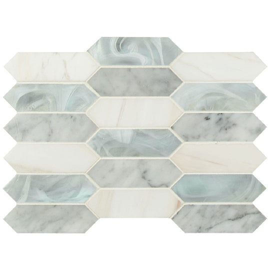 MS International 10" x 13.78" Decorative Blend Stone & Glass Picket Fence Mosaic