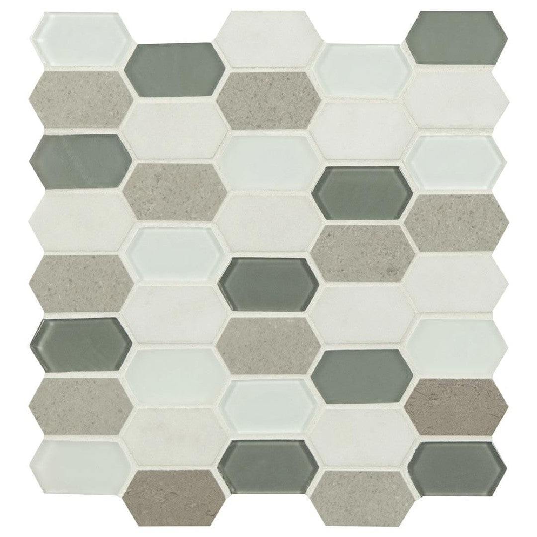 MS International 11.63" x 12" Decorative Blend Picket Fence Glass & Stone Mosaic