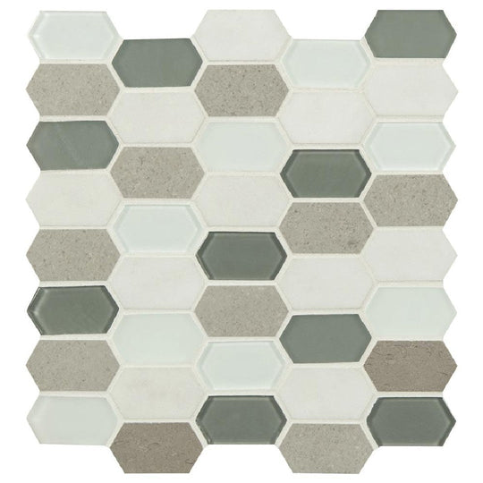 MS International 11.63" x 12" Decorative Blend Picket Fence Glass & Stone Mosaic