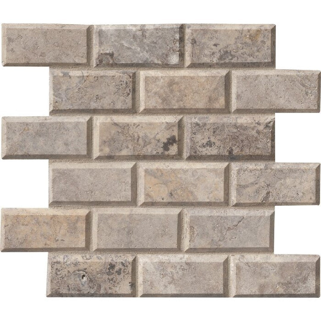 MS International 12" x 12" Silver Honed Beveled Brick Travertine Mosaic
