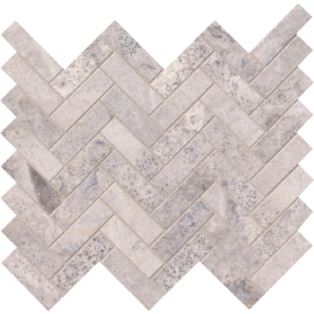 MS International 12" x 12" Silver Honed Herringbone Travertine Mosaic