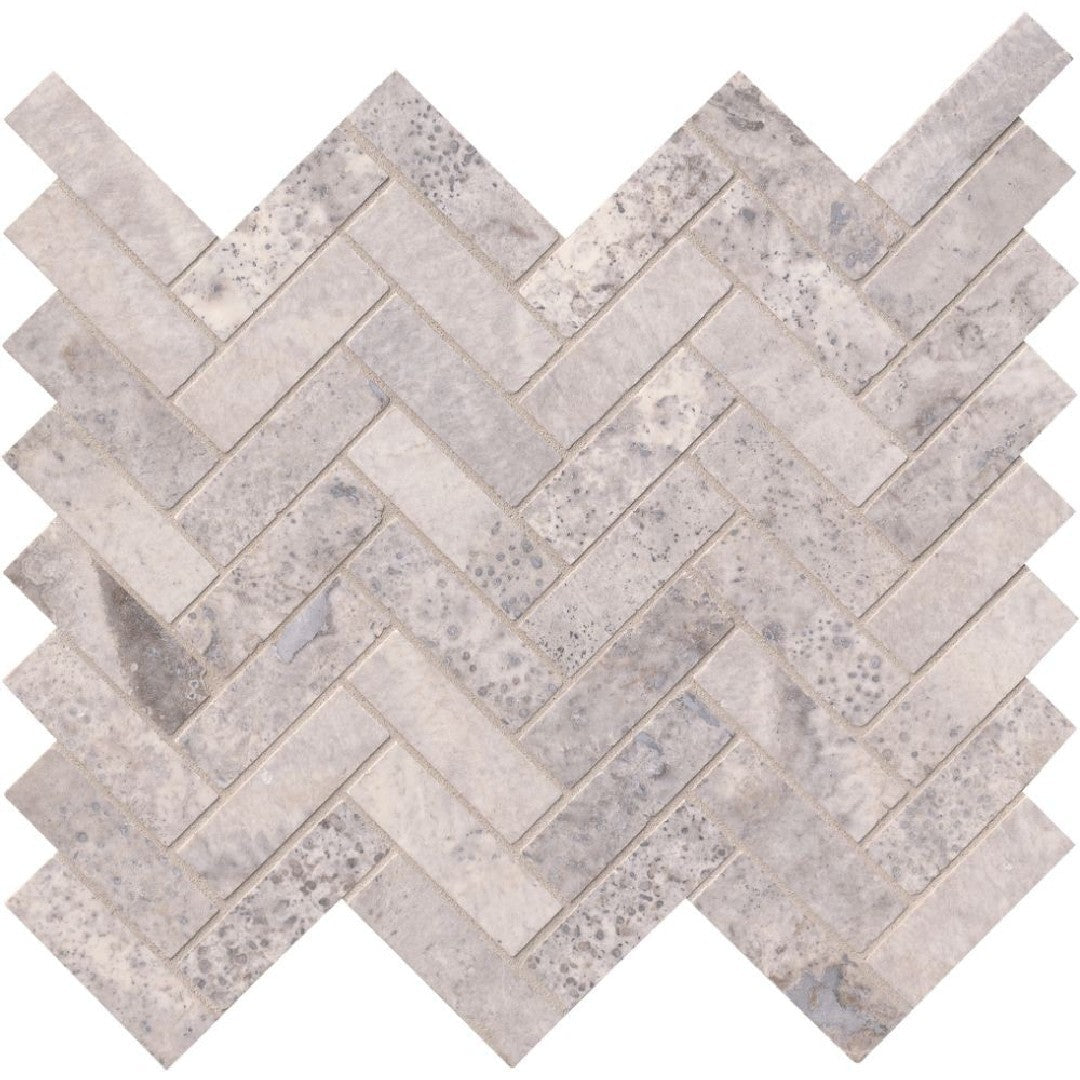 MS International 12" x 12" Silver Honed Herringbone Travertine Mosaic