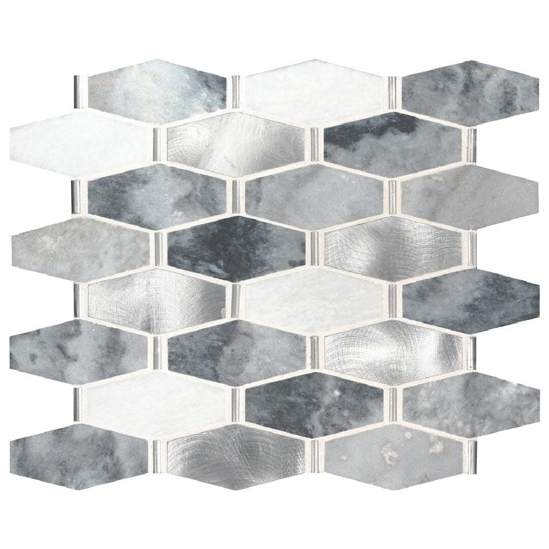 MS International 11.61" x 13" Decorative Blend Metal & Stone Hexagon Mosaic