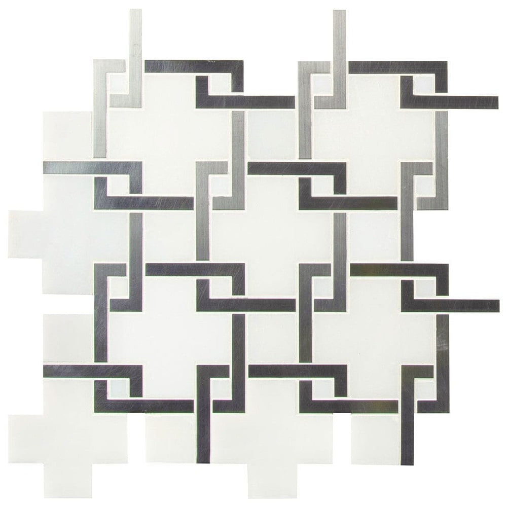 MS International 10.4" x 10.47" Blanco Lynx Marble Deco Mosaic