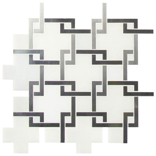 MS International 10.4" x 10.47" Blanco Lynx Marble Deco Mosaic