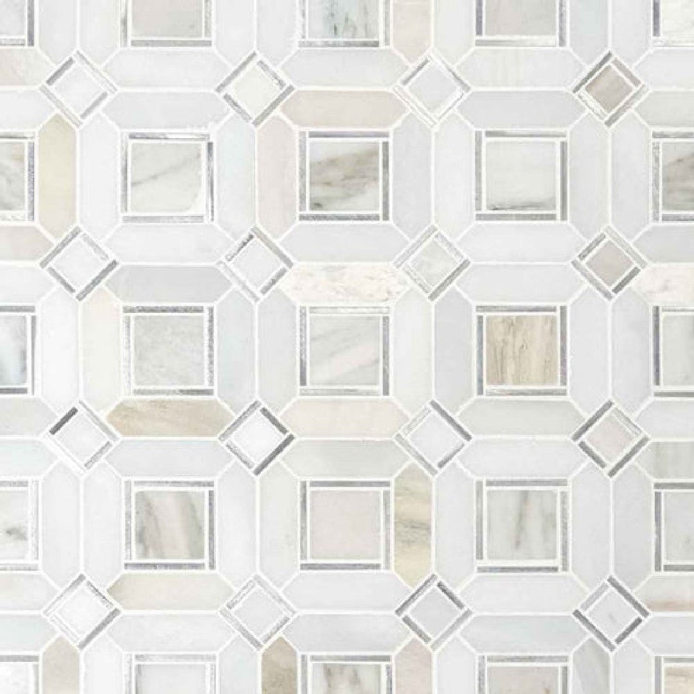 MS International 11.85" x 11.85" Milano Silver Pattren Stone Metal Blend Mosaic