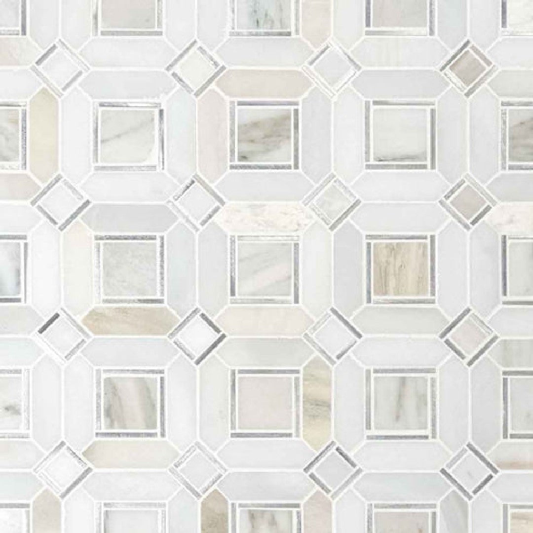 MS International 11.85" x 11.85" Milano Silver Pattren Stone Metal Blend Mosaic