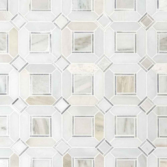 MS International 11.85" x 11.85" Milano Silver Pattren Stone Metal Blend Mosaic