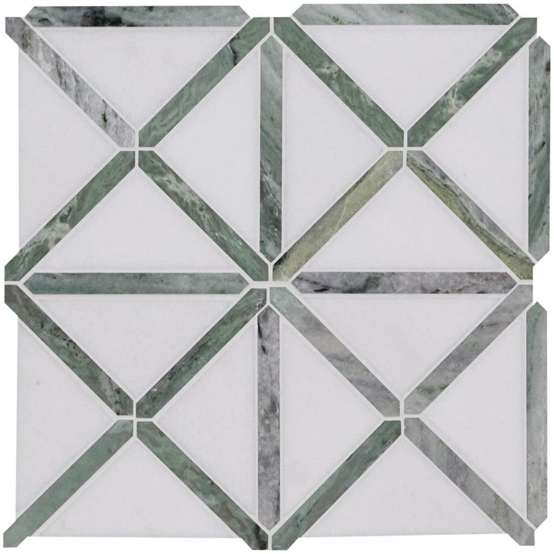 MS International 12" x 12" Verdant Green Polished Geometric Marble Mosaic